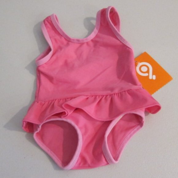 Girls 12 Month Pink Swimsuit Baby One-Piece Ruffle Nylon Spandex Stretchy New - Picture 1 of 7